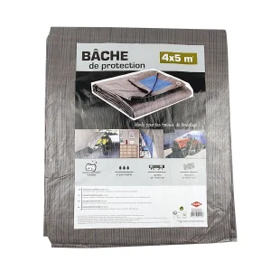 Bâche de protection lavable,  imperméable et résistante en polyéthylène/polypropylène gris et bleu L 5 x l  4 m avec œillets de fixations Cogex