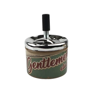 Cendrier rond toupie “Gentlemen club” en métal D 9.0 x H 13.5 cm avec poussoir