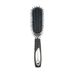 Brosse à cheveux avec picots en finition boule sur un coussin d’air L 24 cm en plastique argent et noir