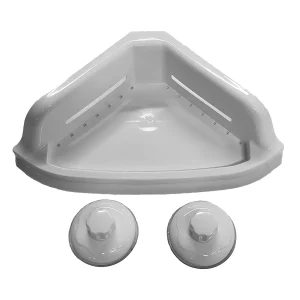 Etagère de douche d’angle blanche en plastique L 25 x l 25 x H 7 cm avec ventouses très fortes Douceur d’intérieur
