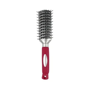Brosse à cheveux avec picots en finition boule en plastique argent et manche caoutchouc fuchsia Elegance Beauty