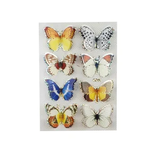 Lot de 8 stickers Petit papillon brillant en relief sur une planche L 15 x l 11 cm Home essential