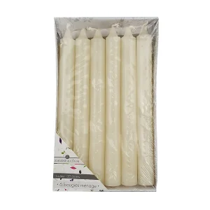 Lot de 6 bougies longues blanches de table H 20 cm durée 7 h Candle & Color