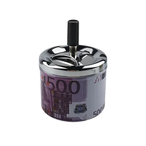 Cendrier rond toupie 500€ en métal D 9 x H 13 cm avec poussoir