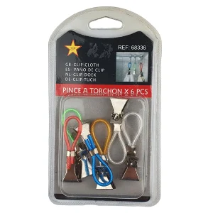 Lot de 6 pinces à torchon en métal et plastique (Changement d’emballage)