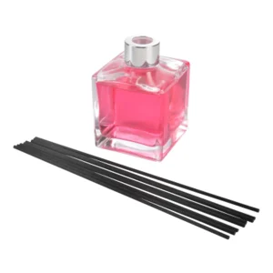 Diffuseur de parfum Orchidée 170 ml en verre, plastique et métal argenté avec 6 bâtonnets en bois noir Homea
