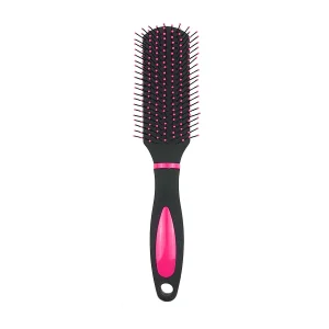 Brosse à cheveux avec picots en finition boule L 24 cm en plastique noir mat avec des parties colorées brillantes