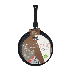 Crêpière aspect pierre en aluminium forgé anti-adhérente tous feux dont induction D 28 cm avec manche soft touch Maître chef