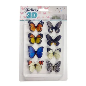 Lot 8 stickers Petit papillon en relief plastique couleurs assorties